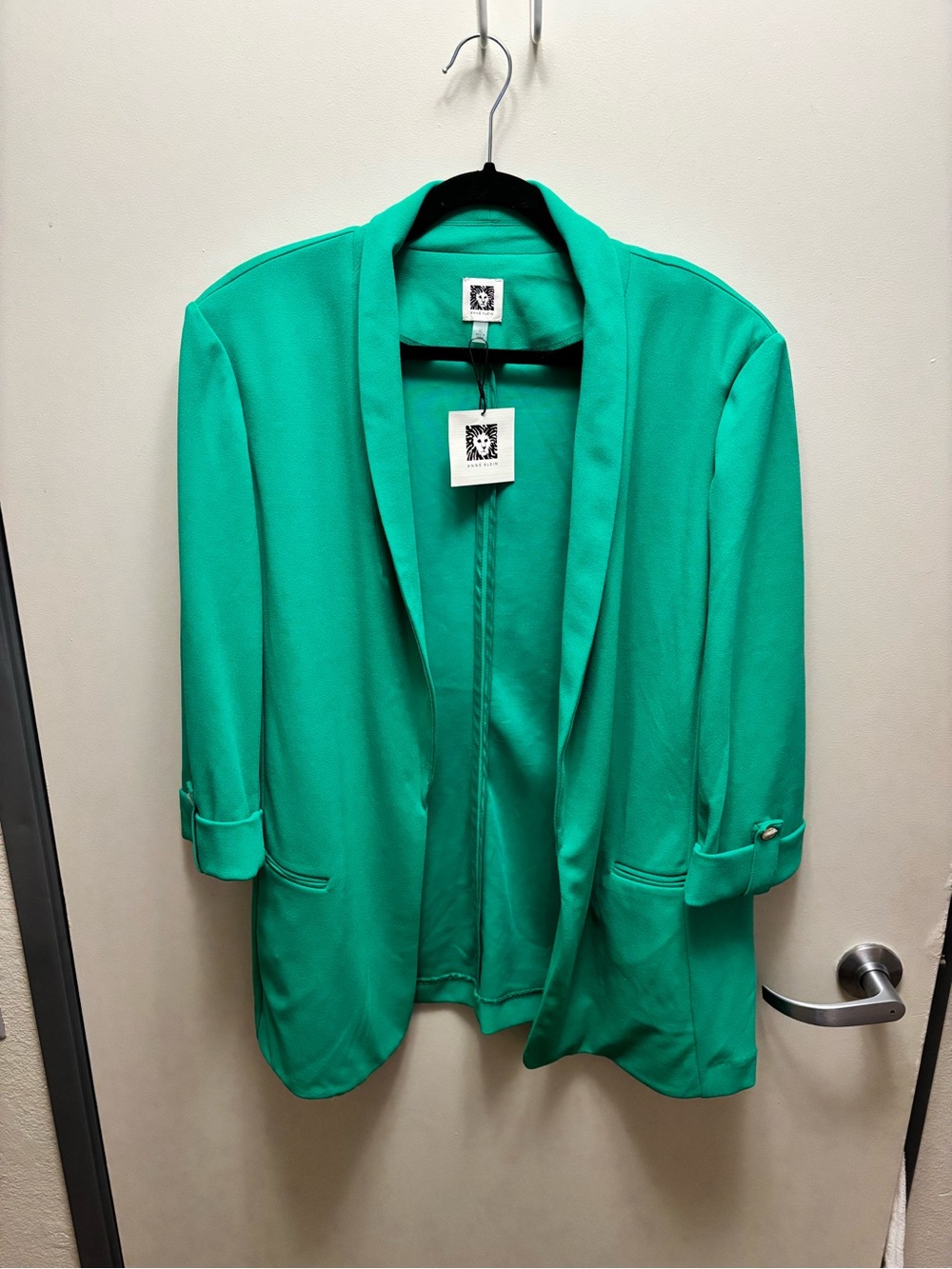 NWT Anne Klein Green Open Front Shawl Collar Blazer Jacket 3/4 Sleeve